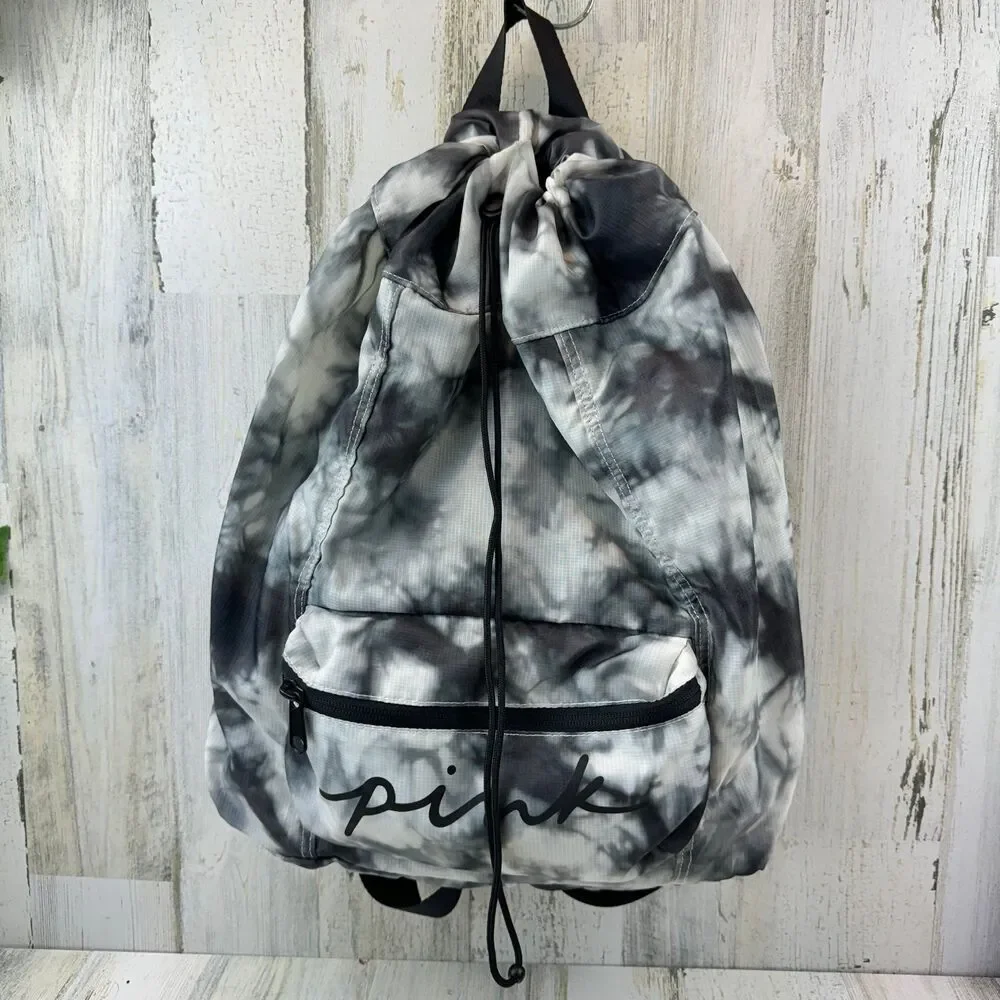 Victoria's Secret PINK Packable Backpack Tie Dye Black, White, Gray.